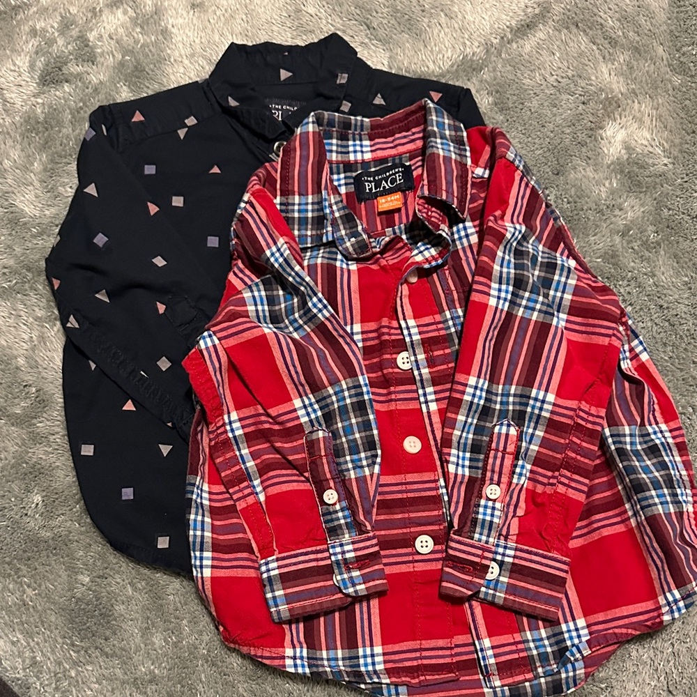 The Children's Place Red Plaid and Black Geometric Kids Shirts